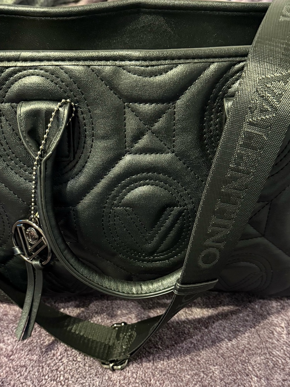 Valentino Orlandi Black Quilted Tote with Detachable Branded Strap
